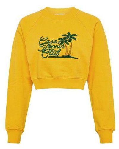 CASABLANCA Casa Tennis Club Embroidered Cropped Sweatshirt - Yellow