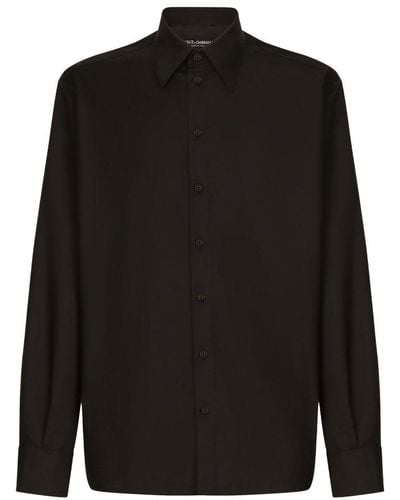 Dolce & Gabbana Wool And Silk Shirt With Logo Plate - Black