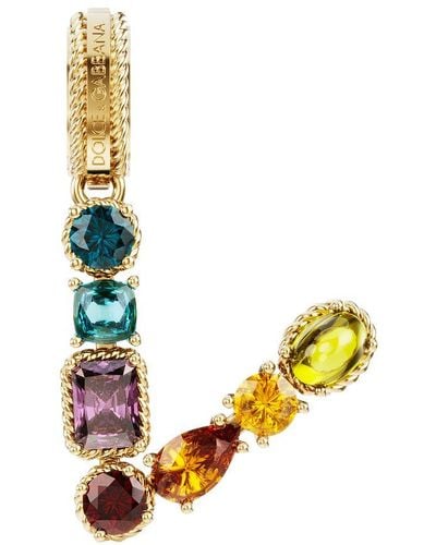 Dolce & Gabbana Rainbow Alphabet V 18 Kt Yellow Gold Charm With Multicolour Fine Gems