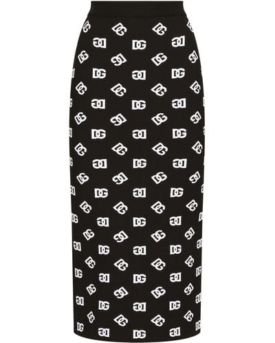 Dolce & Gabbana Jupe fourreau en viscose avec logo DG en jacquard - Noir