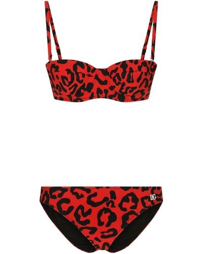 Dolce & Gabbana Balconette-Bikini mit Leopardenprint - Rot