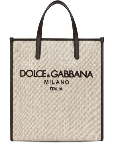 Dolce & Gabbana Kleine Tote Bag aus strukturiertem Canvas - Natur