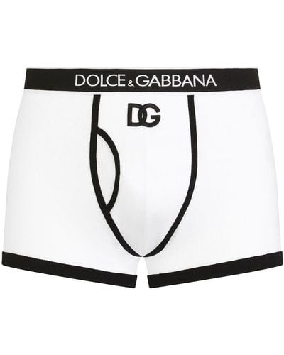 Dolce & Gabbana Fine-Rib Cotton Boxers With Dg Logo - Black