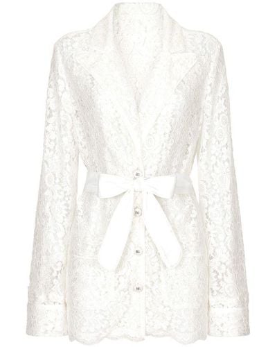 Dolce & Gabbana Floral Lace Pyjama Shirt - White