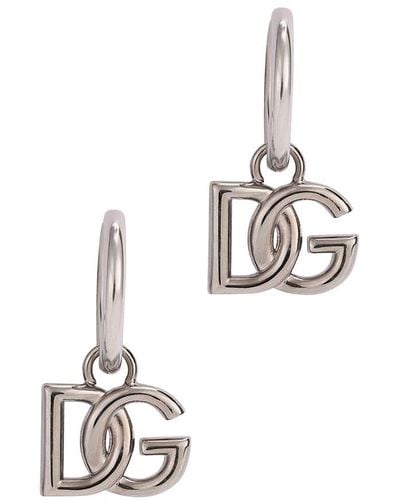 Dolce & Gabbana Hoop Earrings With Dg Logo Pendants - Metallic