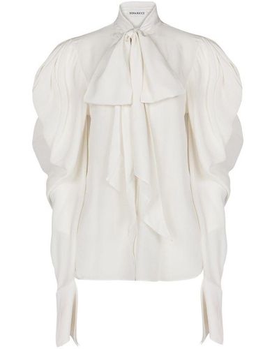 Nina Ricci Tie-Neck Crepe De Chine Shirt - White