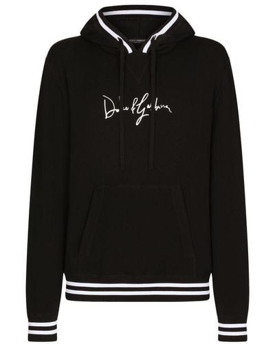 Dolce & Gabbana Wool Hoodie With Embroidery - Black