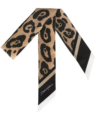 Dolce & Gabbana Leopard-Print Twill Headscarf - Black