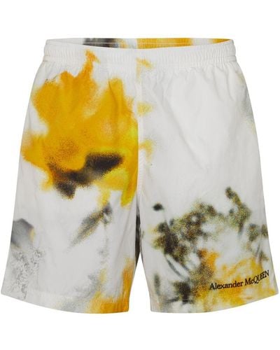 Alexander McQueen Obscured-flower-print Swim Shorts - White