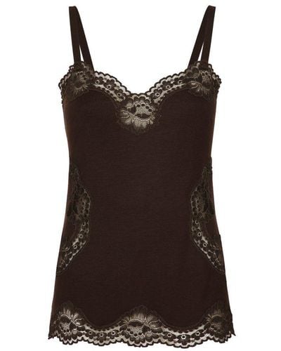 Dolce & Gabbana Wool Jersey Lingerie Top With Lace - Brown