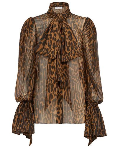 Nina Ricci Leopard Print Pussy-Bow Shirt - Brown