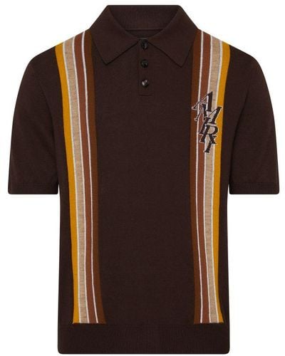 Amiri Striped Wool And Cotton-blend Polo Shirt - Brown