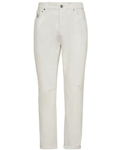 Brunello Cucinelli Denim Pants With Rips - Gray