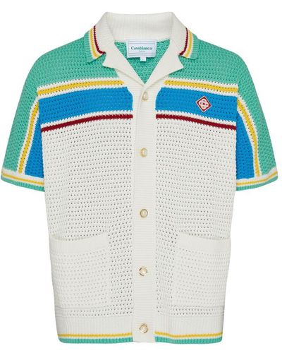 Casablancabrand Crochet Effect Tennis Shirt - Blue