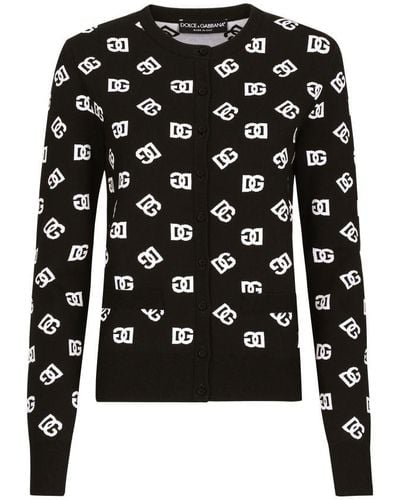 Dolce & Gabbana Viscose Cardigan With Jacquard Dg Logo - Black