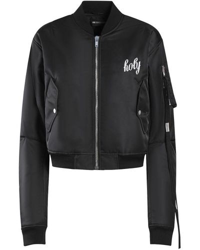 Ann Demeulemeester Lea Dropped Shoulder Cropped Bomber With Holy Embroidery - Black