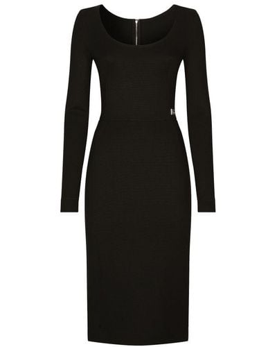 Dolce & Gabbana Midi Sheath Dress In Milano Knit - Black