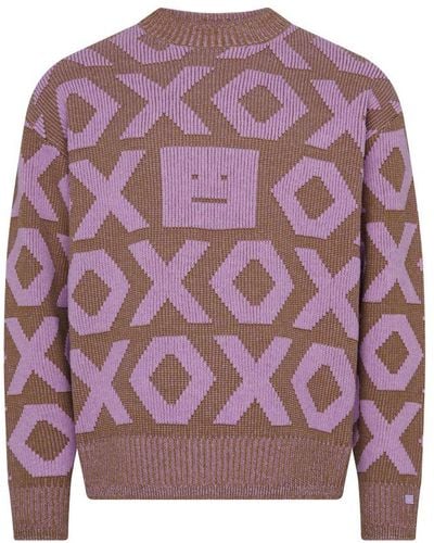 Acne Studios Graphic-knit Relaxed-fit Wool And Cotton-blend Sweater X - Purple