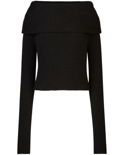 Nina Ricci Off-The-Shoulder Ribbed Sweater - Black