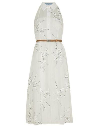 Prada Embroidered Organza Dress - White
