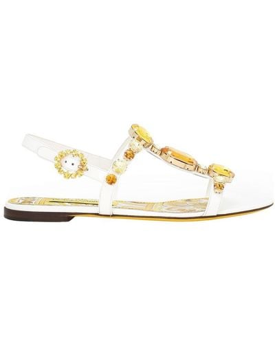 Dolce & Gabbana Patent Leather Sandals With Stone - Metallic
