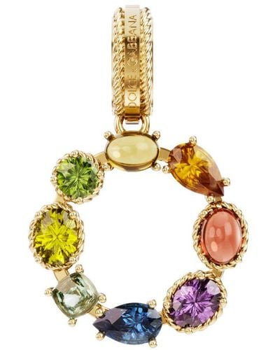 Dolce & Gabbana Rainbow Alphabet O 18 Kt Yellow Gold Charm With Multicolour Fine Gems - Metallic