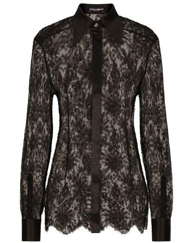 Dolce & Gabbana Chantilly Lace Shirt With Satin Details - Black