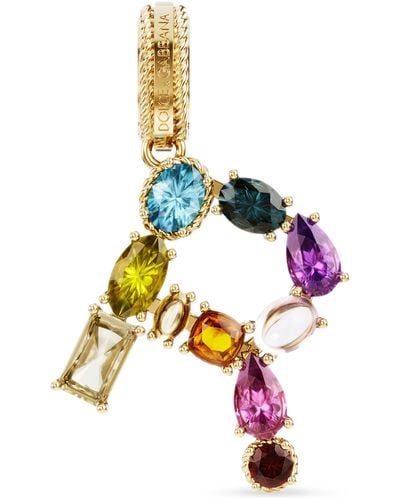 Dolce & Gabbana Charm R Rainbow alphabet aus 18-karätigem Gelbgold mit mehrfarbigen Edelsteinen - Mettallic