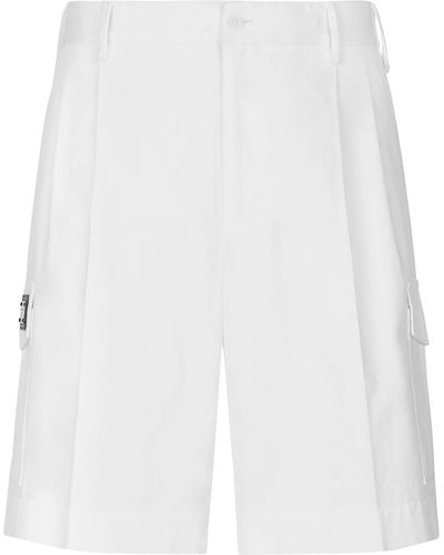 Dolce & Gabbana Bermuda type cargo en gabardine de coton avec plaque logo - Blanc