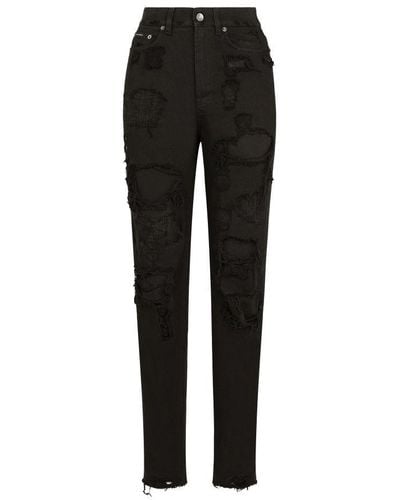 Dolce & Gabbana Boyfriend Jeans With Rips - Black