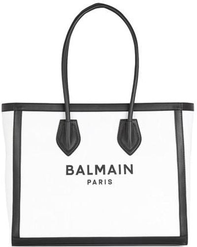 Balmain Canvas B-army 42 Tote Bag With Leather Panels - White