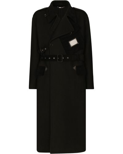 Dolce & Gabbana Trench croisé en drap avec étiquette griffée - Noir