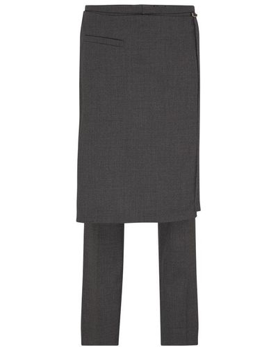 Courreges Overskirt Wool Tailored Pants - Black