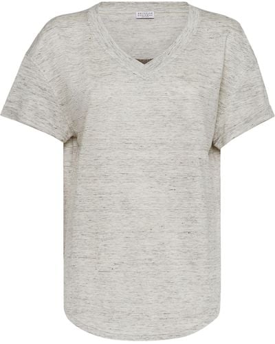 Brunello Cucinelli T-Shirt aus Leinen und Seide - Grau