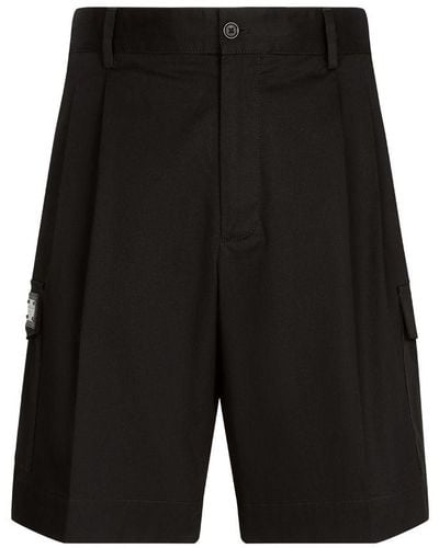 Dolce & Gabbana Stretch Gabardine Cargo Bermuda Shorts With Logo Plaque - Black
