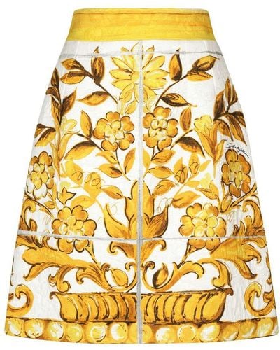 Dolce & Gabbana Short Majolica-Print Brocade Skirt - Yellow