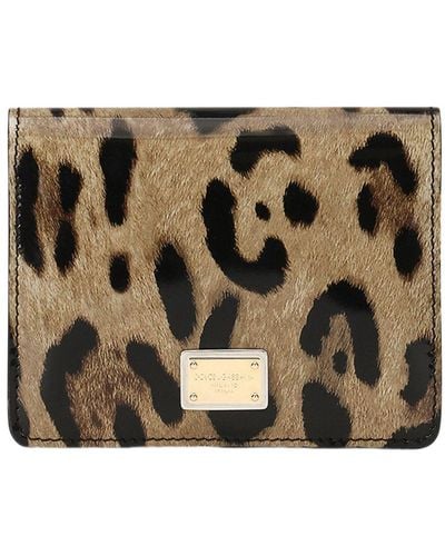 Dolce & Gabbana Polished Calfskin Wallet With Leopard Print - Metallic