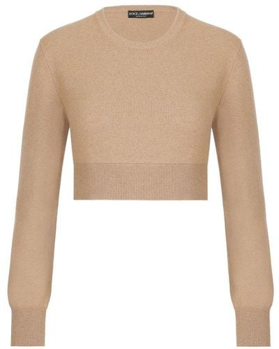 Dolce & Gabbana Cropped Wool And Cashmere Sweater - Natural