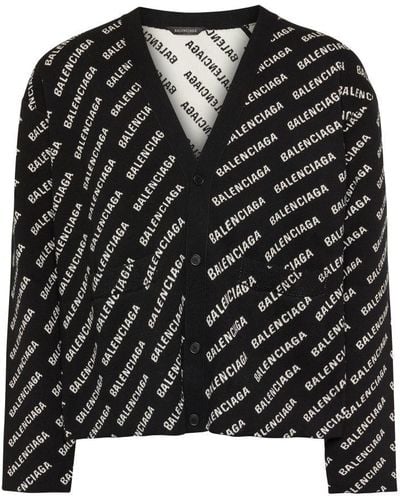 Balenciaga Monogram Print Buttoned Cardigan - Black