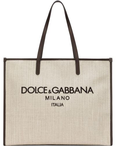 Dolce & Gabbana Große Tote Bag aus strukturiertem Canvas - Natur