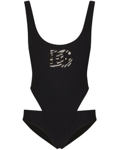 Dolce & Gabbana Dg-logo Cut-out Swimsuit - Black