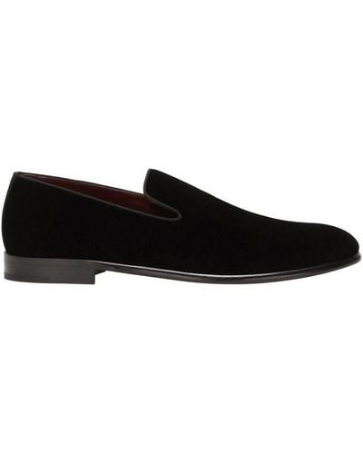 Dolce & Gabbana Velvet Slippers Flats Loafers Shoes - Black