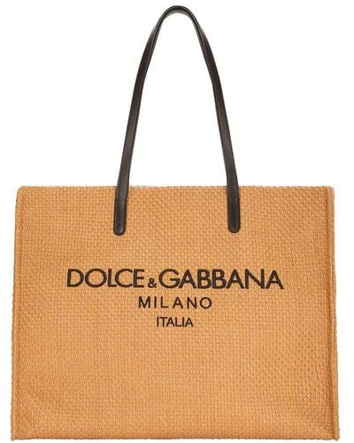 Dolce & Gabbana Branded Raffia Shopper - Brown