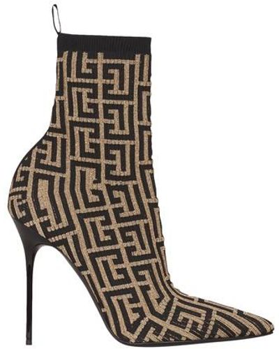 Balmain Bicolor Shiny Stretch Knit Skye Ankle Boots With And Monogram - Multicolor