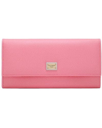 Dolce & Gabbana Dauphine Calfskin Wallet With Branded Tag - Pink