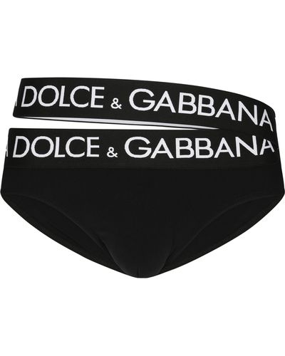 Dolce & Gabbana Badeslip mit hohem Beinausschnitt und gebrandetem Doppelbund - Schwarz