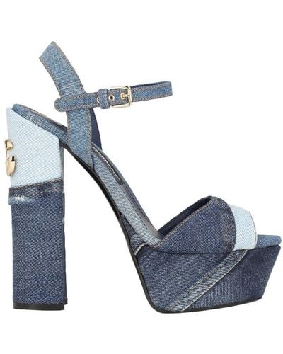 Dolce & Gabbana Keira Denim Patchwork Platform Sandals - Blue