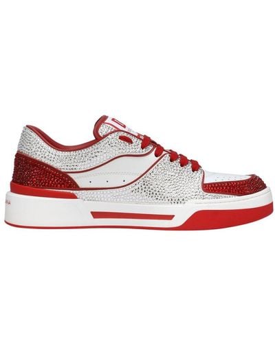 Dolce & Gabbana New Roma Calfskin Leather Trainers With Thermoset Crystals - Red