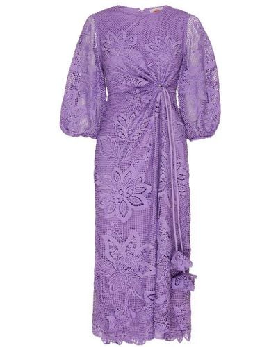 FARM Rio Lilac Guipire Midi Dress - Purple