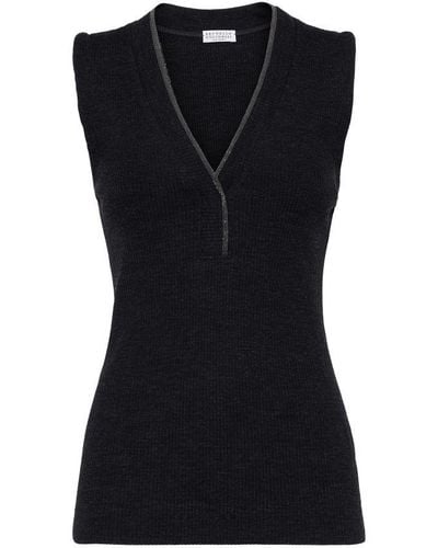 Brunello Cucinelli Ribbed Jersey Top - Black